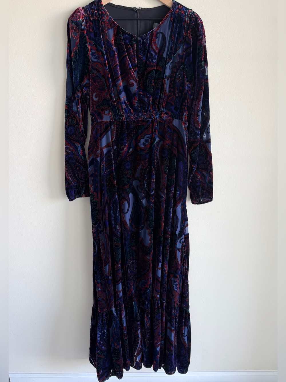 Anthropologie Burnout Velvet Paisley Maxi Dress Blue Purple Size 10 - Picture 3 of 16